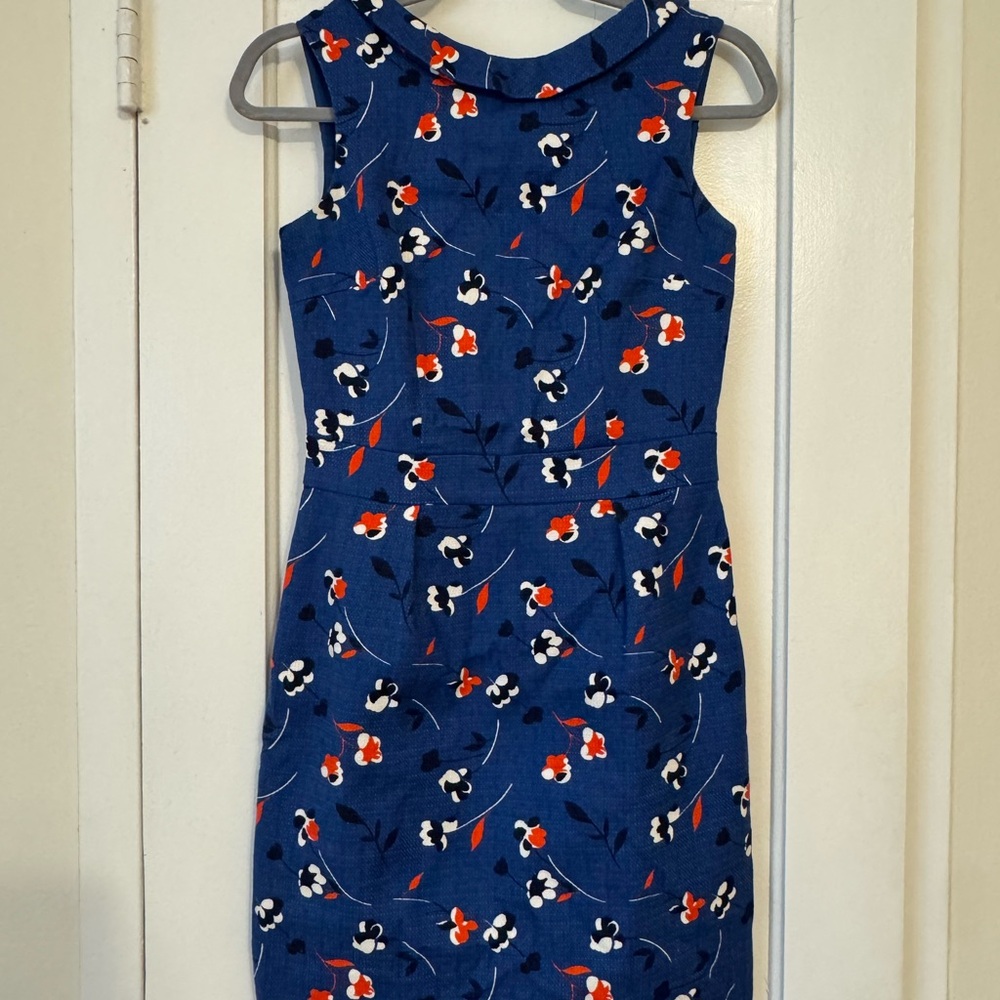 Boden Floral Blue Sleeveless Rolled Collar Dress Size 2R